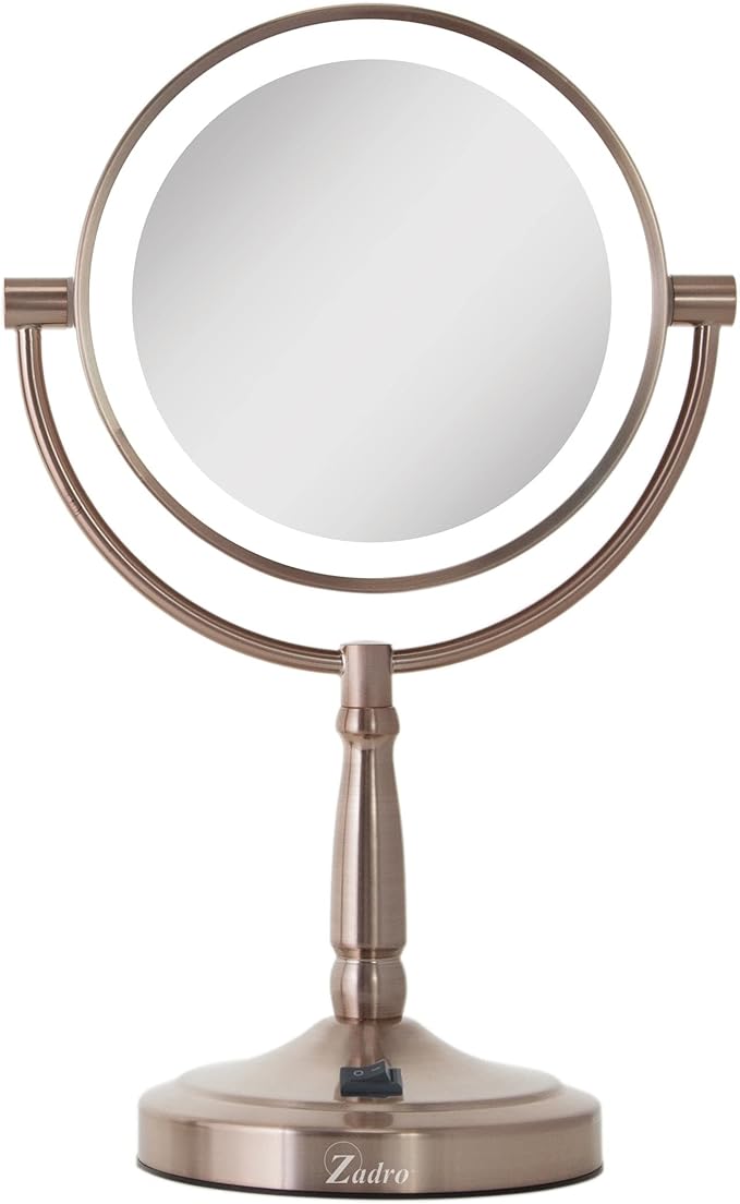 Zadro 9" Round LED Makeup Mirror with Lights and Magnification 5&10X/1X AA Battery Operated Swivel Lighted Makeup Mirror