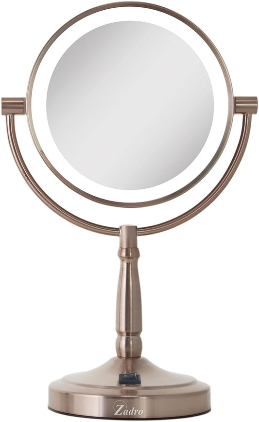 Zadro 9" Round LED Makeup Mirror with Lights and Magnification 5&10X/1X AA Battery Operated Swivel Lighted Makeup Mirror