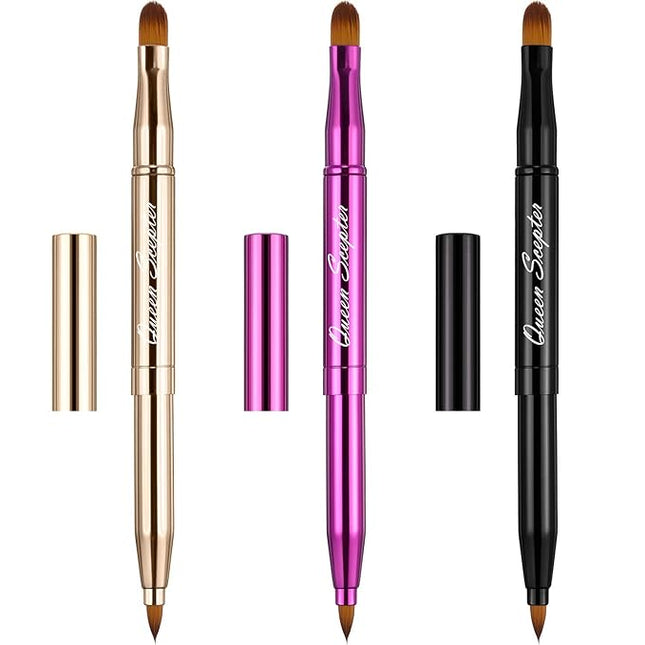 Retractable Dual End Lip Brush Concealer Brush with Cap, Lipstick Eyeshadow Foundation Makeup Brushes Gold, Black, Purple
