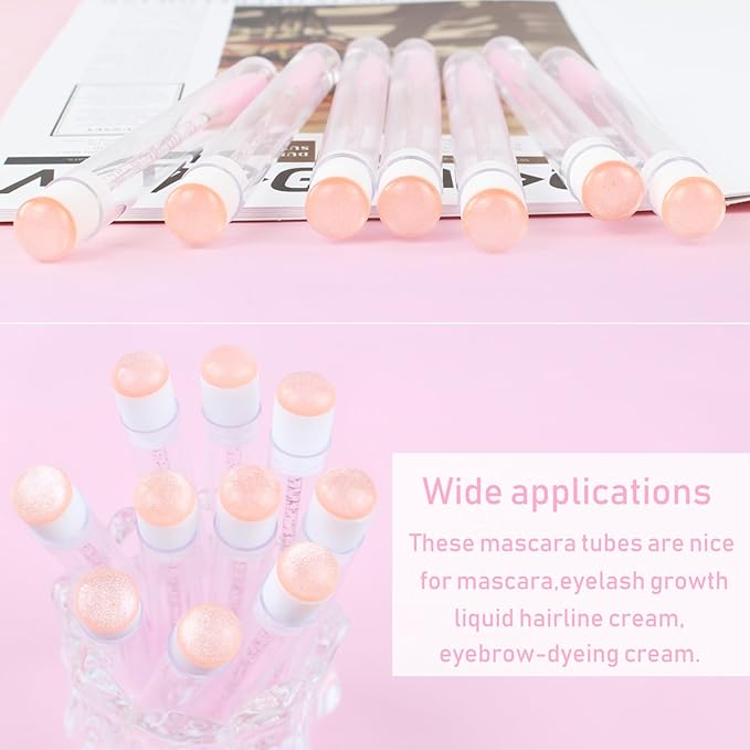 20 Sets Mascara Wands Tube Set Reusable Lash Spoolies Tube Diamond Eyelash Brush Tubes Spoolies Lash Extension Brushes Applicators Makeup Tools (sky-Pink)