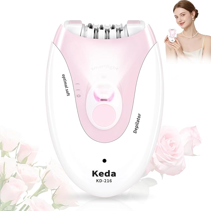Epilator for Women - 2 Speeds Smooth Skin Face Epilators with LED - Long-Lasting Cordless Electric Tweezers Hair Remover for Armpit/Leg/Bikini Area/Arm/Facial Epilator Hair Removal for Women