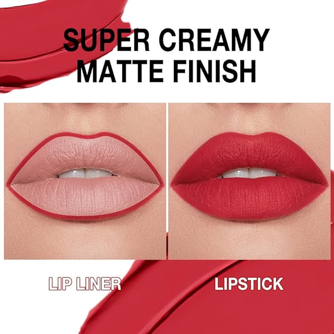 Kaely Ruby Red Gradient Matte Lipstick Lip Liner Pencil for Women, 2in1 Flawless Contour Gradual Ombre Effect Lip Pencil Makeup Waterproof, labiales mate 24 horas originales, 01