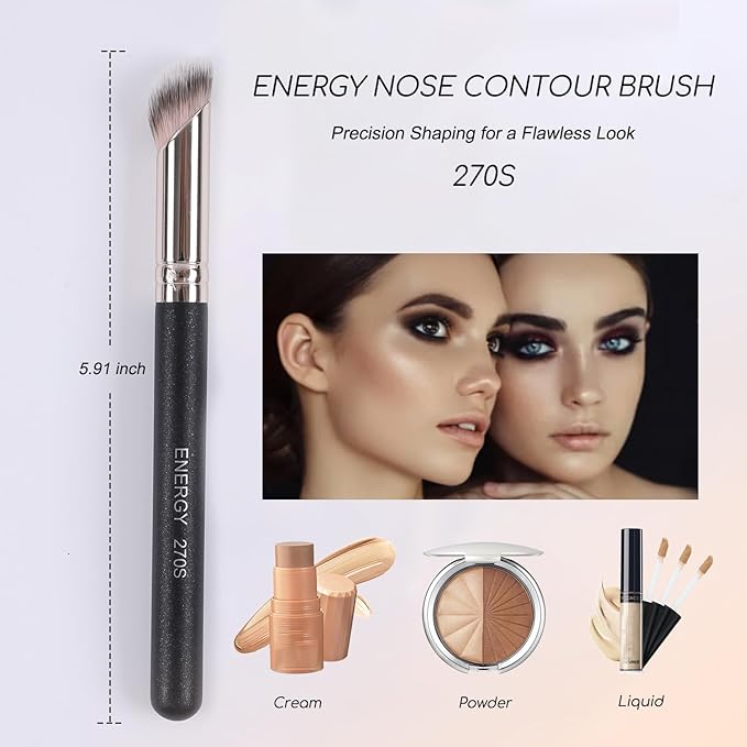ENERGY Nose Contour Brush Angled Small Foundation Brush- Versatile Makeup Brush for Precision Contouring & Concealing, Perfect for Liquid, Cream & Powder Products