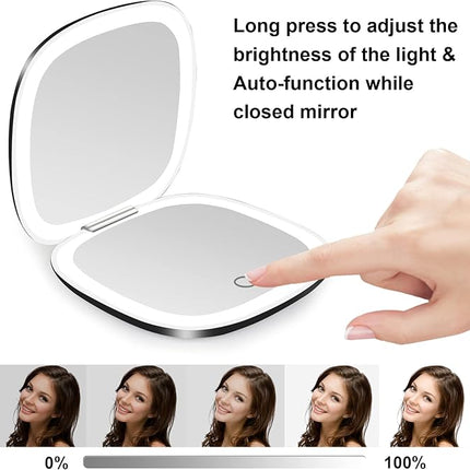 deweisn Compact Mirror, Lighted Travel Makeup Mirror with 1X/10X Magnifying Double Sided Dimmable Portable Pocket Mirror for Handbag, USB Charging(Black)