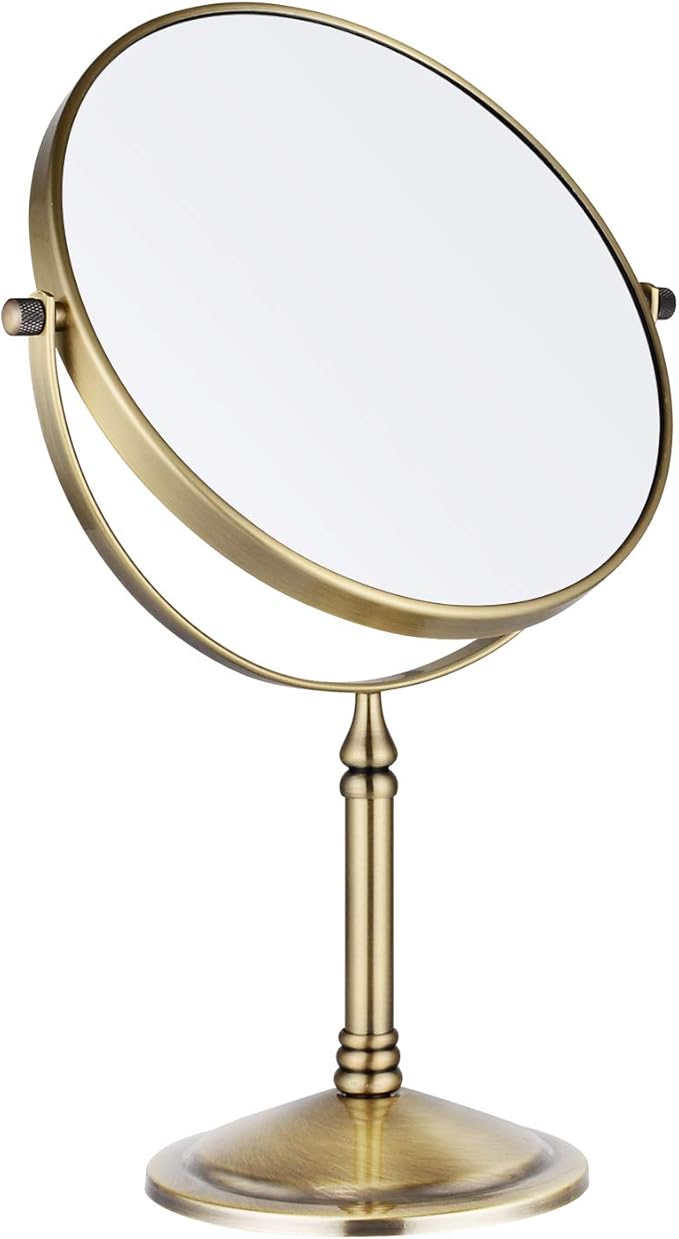 Nicesail Tabletop Makeup Mirror, Double-Side 1X-10X, 360 Swivel Magnifying Mirror for Table Desk Make up Vanity, No Light Antique Bronze (8 Inch, 10X)