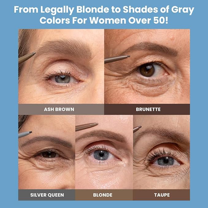 PrimeBrow Pencil for Mature Women – Ultra-Precise Tip for Natural, Hair-Like Strokes – Smudge-Proof & Long-Lasting Wear – Great for Thinning, Sparse, or Graying Brows (Silver Queen)