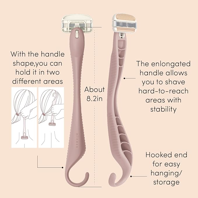 Kai Miness Extended Reach Body Razor, Gentle Beauty Groomer for Hair Removal, Ideal for Shaving in Hard-to-Reach Areas, Japanese Steel Removes Body Hair