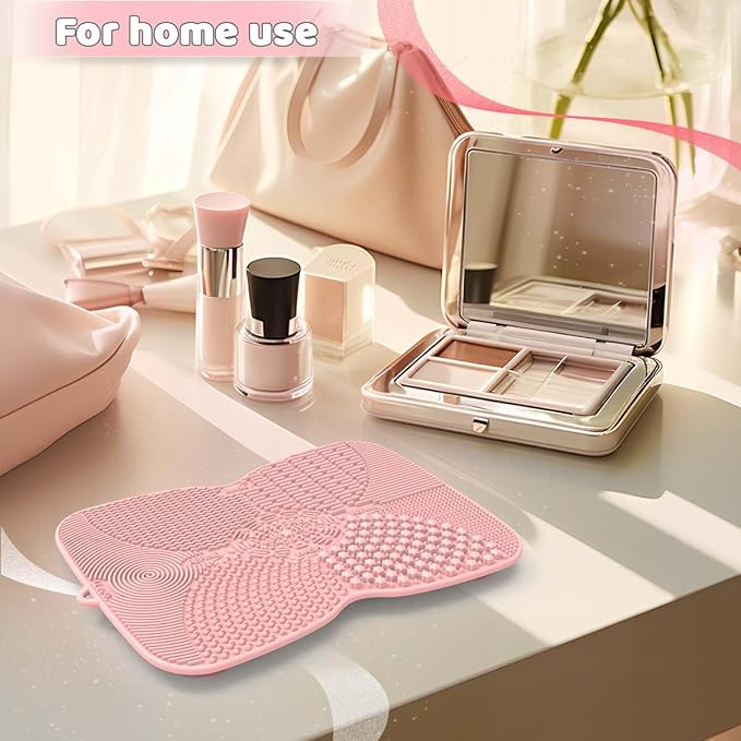 Silicone Makeup Brush Cleaner Pad with Suction Cup, 8 Textures, Stable, Makeup Brush Cleaning Mat (Pink)