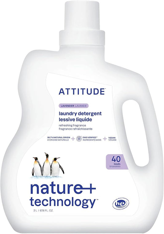 ATTITUDE Liquid Laundry Detergent, EWG Verified, HE Compatible, Plant-Based & Vegan, Natural Laundry Soap, Lavender Scent, 40 Loads, 67.6 Fl Oz