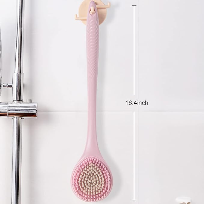 BEDELITE Back Bath Brush Long Handle for Shower - Soft Shower Brush for Men & Women,Back Brush Scrubber(16.4" Long), Skin Exfoliator for Bath Scrubber Body Brush(Pink)