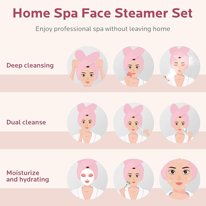 Facial Steamer Skin Care Kit: Face Steamer Home Spa Deep Cleaning Unclogs Pores - Humidifier Hot Mist Relaxing Self Care Gifts for Women with 17 Skin Care Tools