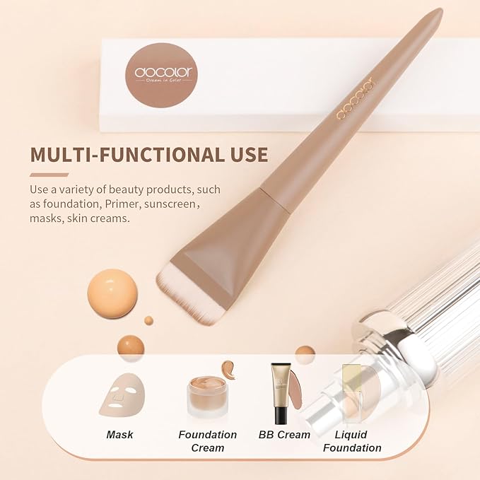 docolor Flat Foundation Brush Korean Makeup Brush Liquid Makeup Brush Premium Makeup Face Brush for Blending, Cream, Thin Foundation Brush Makeup Tool Face Foundation Flat Brush,Khaki
