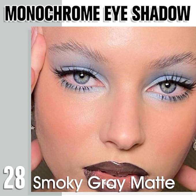 Smoky Gray Matte Single Eyeshadow, Lightweight Blendable Mini Eye Shadow for Older Women, Monochrome Eyeshadow Palette Makeup Pigmented Waterproof, Vegan & Cruelty-Free, 28