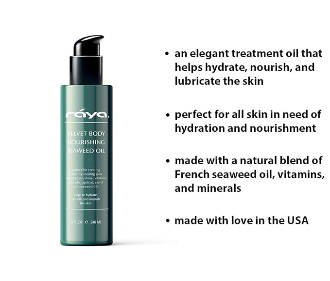 RAYA Velvet Body Nourishing Seaweed 8 oz Oil (S-105) | Hydrating and Nourishing Body Treatment | Made with Natural French Seaweed Oil, Vitamins, and Minerals