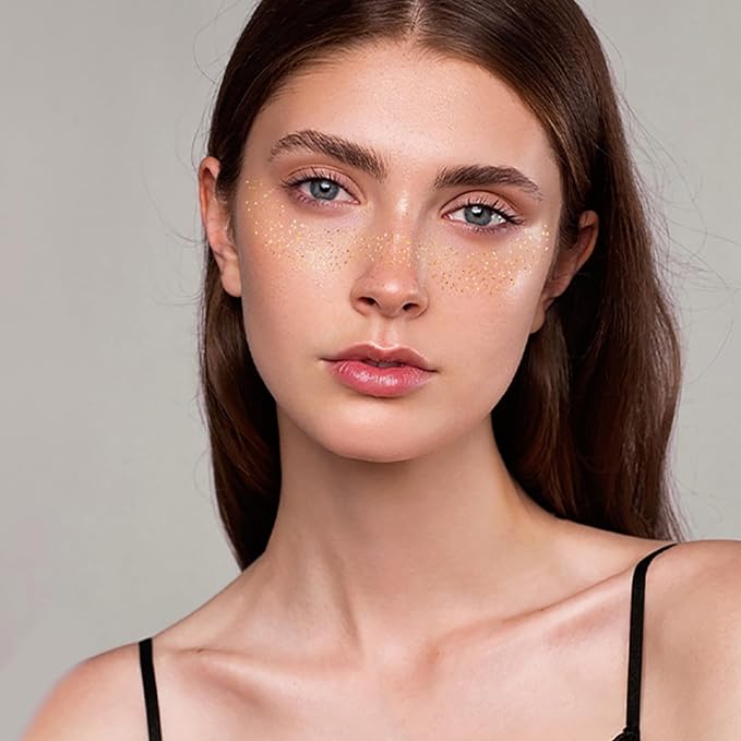 Glitter Freckles Face Tattoos, 12 Sheet Gold Face Glitter Makeup Speckles, Sparkle Makeup Patches