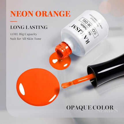 RARJSM Neon Orange Gel Nail Polish 1PCS 15ML Long Lasting Opaque Bright Fluorescent Orange Milky Creamy Gelpolish Soak off U V Curing Required Nail Art French Manicure Salon DIY at Home