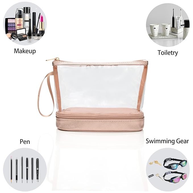 Ethereal Clear Makeup Bag, TSA Travel Makeup Organizer Bag Rose Gold Makeup Bags for Women Small Cosmetic Bag Portable Makeup Bag for Purse