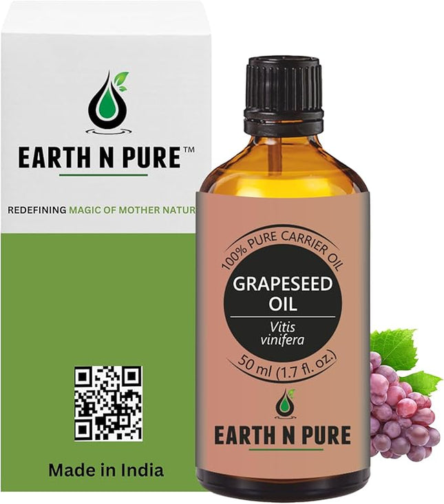 EARTH N PURE Grapeseed Oil Cold Pressed, Natural and Therapeutic Grade 50 ml