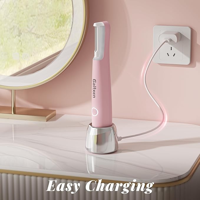 Sonic Dermaplaning Tool for Women, Rechargeable Face Dermaplane Razor Sonic Edge Technology for Facial Hair, Exfoliating and Peach Fuzz, 10 Refill Blades Pink