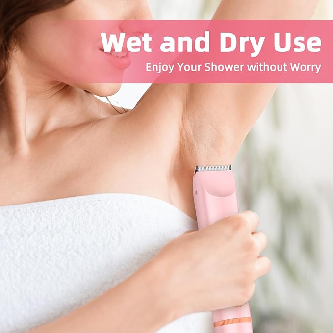 Bikini Trimmer for Women 2 in 1 Electric Shaver Razors IPX7 Waterproof Pubic Hair for Underarm Leg Arm Body (Pink)