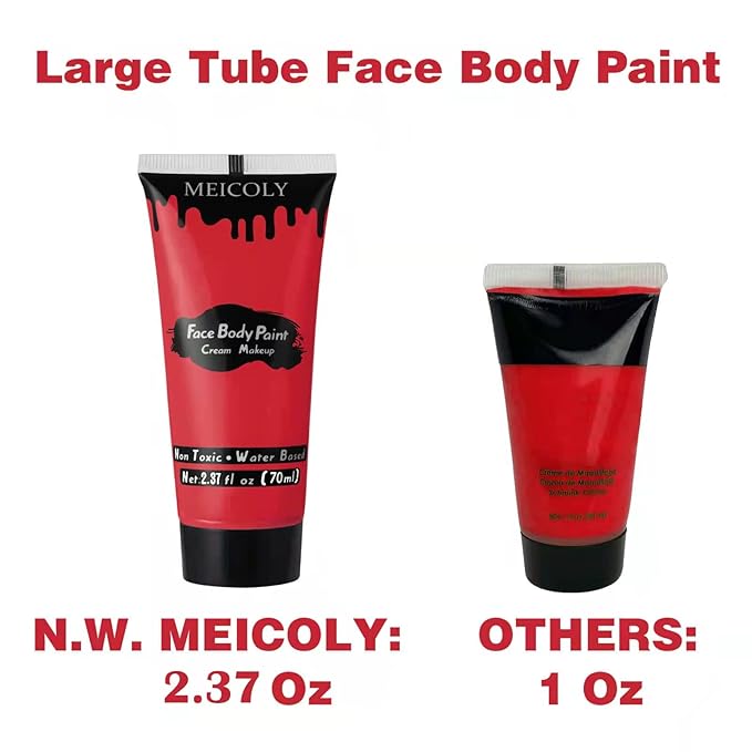 MEICOLY Devil Red Face Body Paint,2.37Oz Large Tube Water Based Washable Face Paint for Halloween Makeup,Cream Full Body Paint for Adults and Kids,Face Painting for Clown Joker Demon Vampire Spiderman