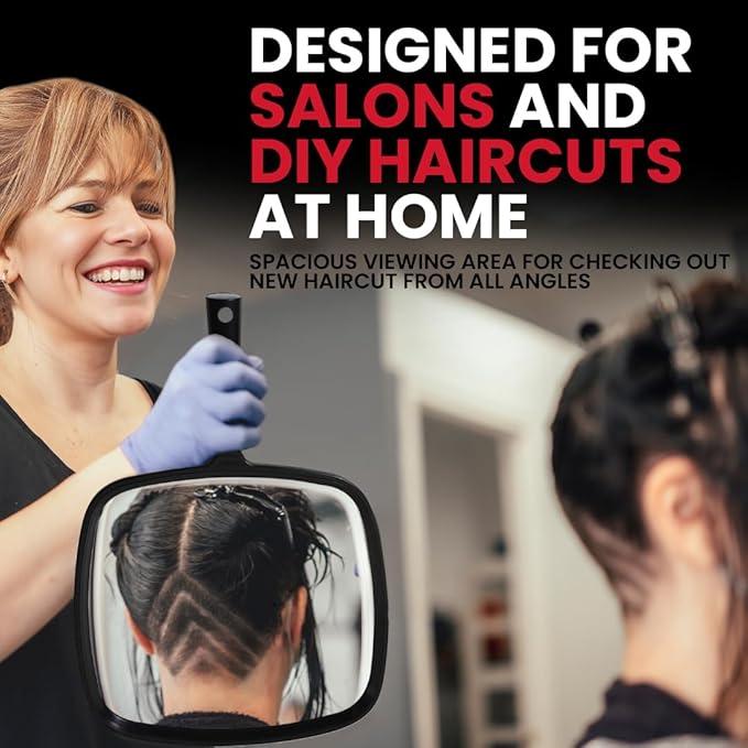 MIRRORVANA Hand Mirror with Ergonomic Handle - Handheld Mirror for Makeup, Home Haircuts, Dental and Barber Use, 8” x 11” (Black)