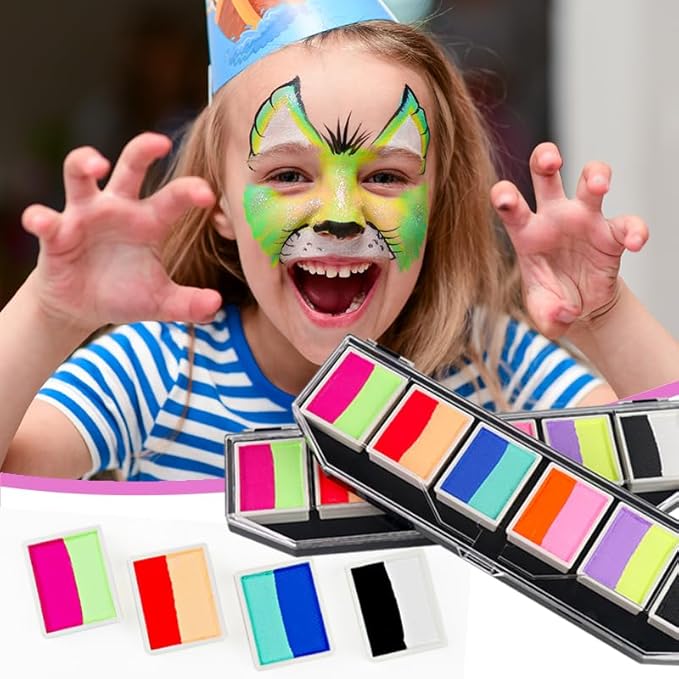 Face Paint Kit, 6 Colors, Water-Based, Kid-Friendly, Stage Makeup, Holiday Body Paint, With two brushes, Fluorescent, Quick Dry, Easy to Use, Vibrant Colors, Washable, Safe