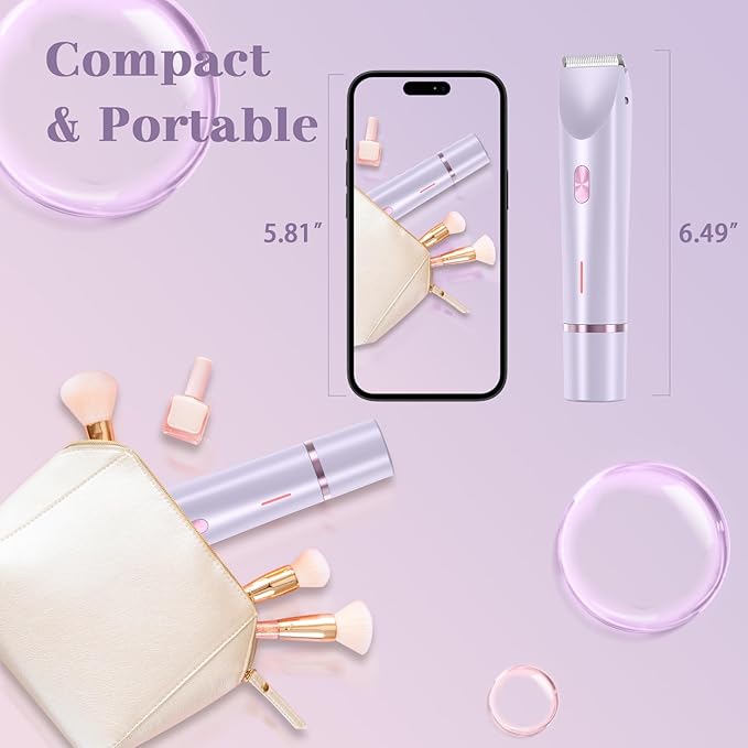 Women Bikini Trimmer, Dual-Head Hair Trimmer for Women,2-in-1 Bikini Shaver with Ceramic Blade Heads & Type-C Charging Port, Electric Razors for Women Pubic Hair,Underarms,Legs,Arms,Face(Light Purple)