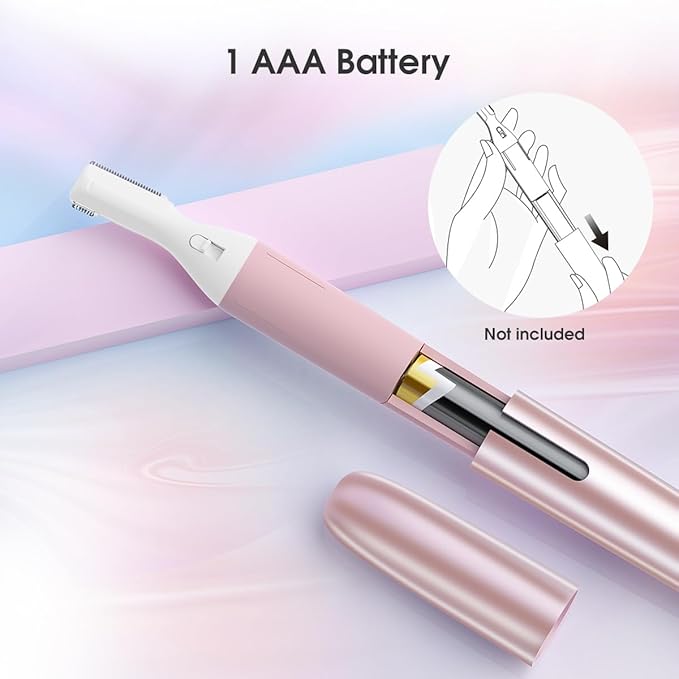 TOUCHBeauty Eyebrow Hair Trimmer for Women, Painless Precision Eyebrow Shaper, Pen-Shaped Hair Remover Razor for Face Chin Neck, Upper-Lip, Peach-Fuzz Mini Sized Battery-Operated Rose Color 1658A
