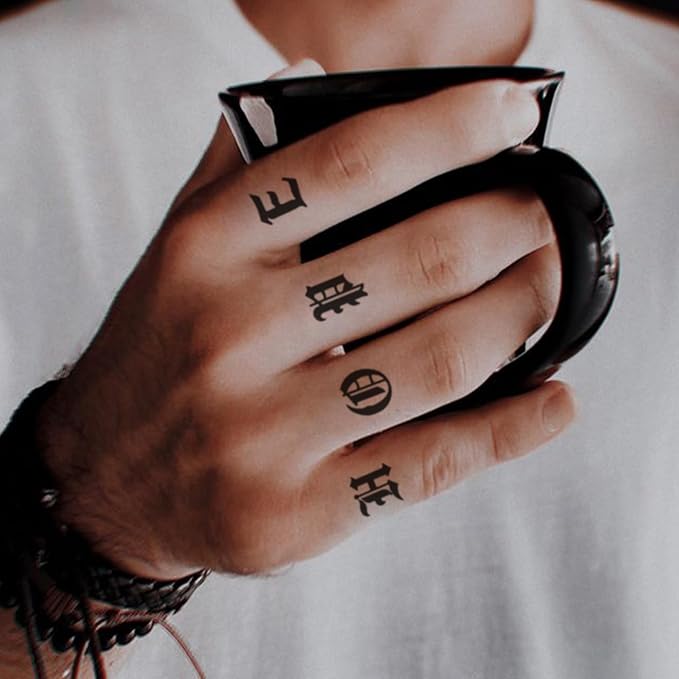 Old English Gothic Alphabet Letter Temporary Tattoos – Realistic Name & Word Fake Tattoo for Finger, Wrist & Neck, Long Lasting Semi-Permanent Tattoos for Men & Women