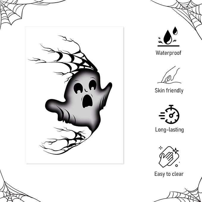 Halloween Ghost Tattoo, Scary Ghost Tattoos, Face Temporary Tattoo Sticker, Temporary Makeup Tattoo Stickers for Halloween Cosplay Party DIY Decorations - 8Pcs
