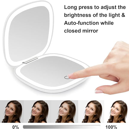 deweisn Compact Mirror, Lighted Travel Makeup Mirror with 1X/10X Magnifying Double Sided Dimmable Portable Pocket for Handbag and Pocket, USB Charging(White)