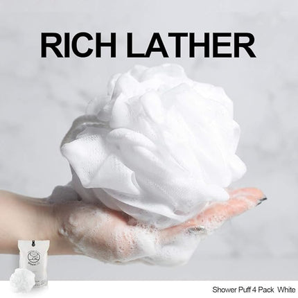 Loofah Sponge Bath Sponge for Women Men 4 Pack (White)