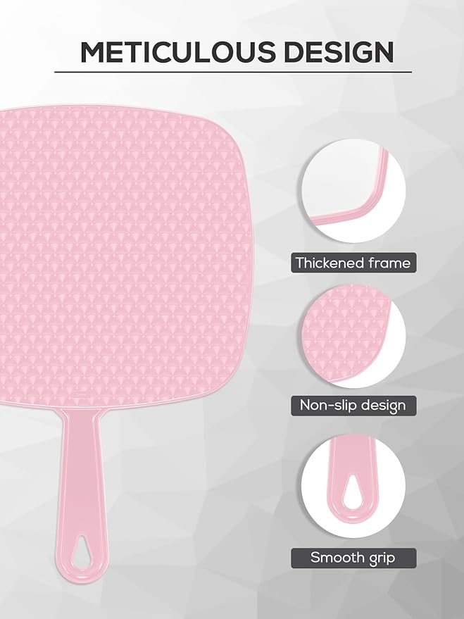 Extra Large Handheld Mirror，Hand Salon Mirror with Handle for Barbers, Hairdressing (Pink，12.4" Lx 9" W)