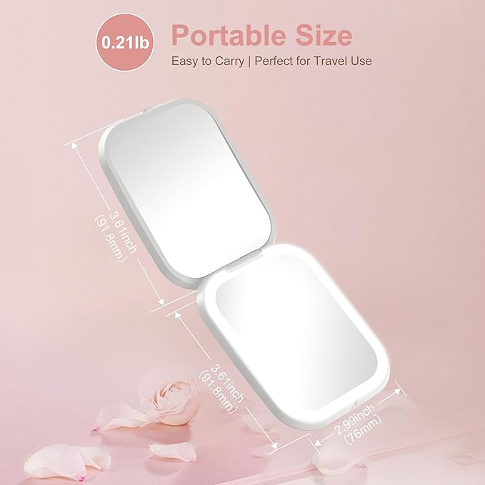 S'bagno LED Makeup Mirror with 1X/5X Magnification, Dimmable Light, Rotation for Beauty, Makeup, Skincare & Grooming, White