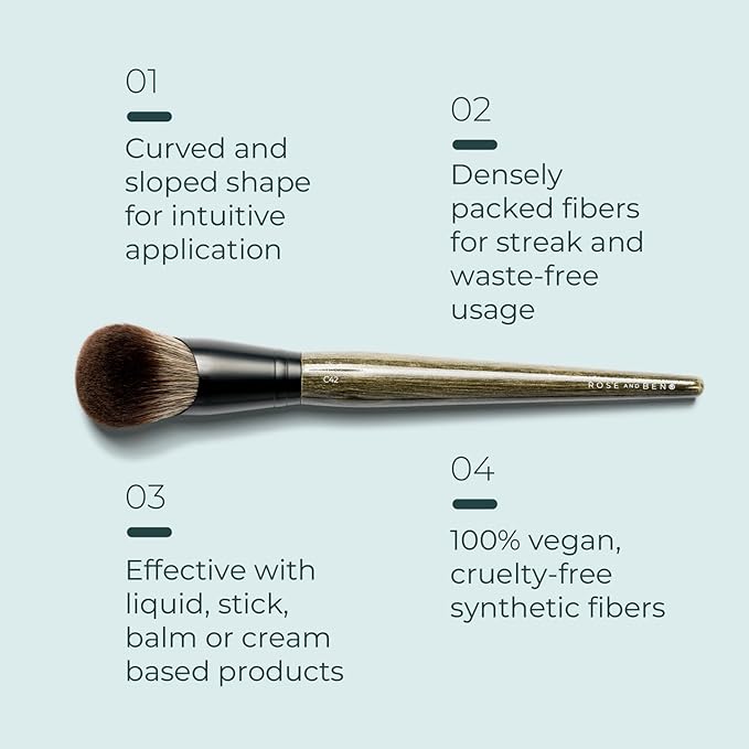 Rose and Ben Beauty C41 Blush Brush & C42 Foundation Brush Bundle | Professional Tools for Flawless Liquid, Cream, Pressed & Powder Application | Angled, Streak-Free, Cruelty-Free