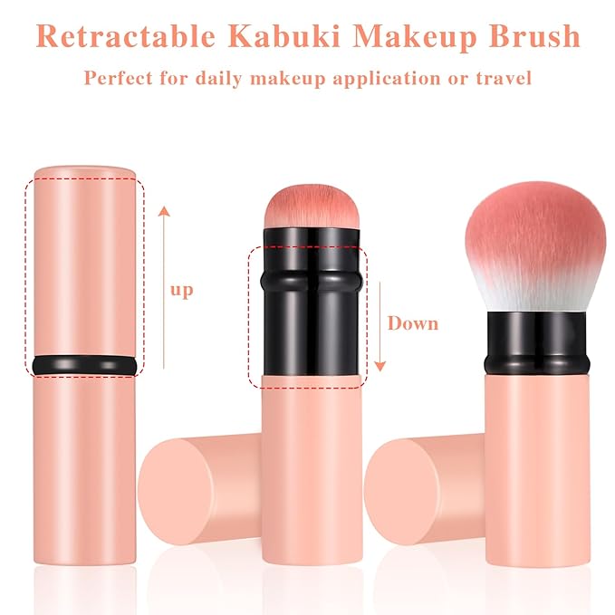 Falliny Retractable Makeup Brush, Travel Kabuki Face Blush Brush, Portable Powder Foundation Sunscreen Brush with Cover for Blush, Bronzer, Buffing, Flawless Powder Cosmetics