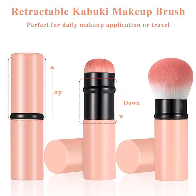 Falliny Retractable Makeup Brush, Travel Powder Brush Face Blush Brush, Portable Kabuki Makeup Brush with Cover for Blush, Sunscreen,Bronzer, Buffing, Flawless Powder Cosmetics