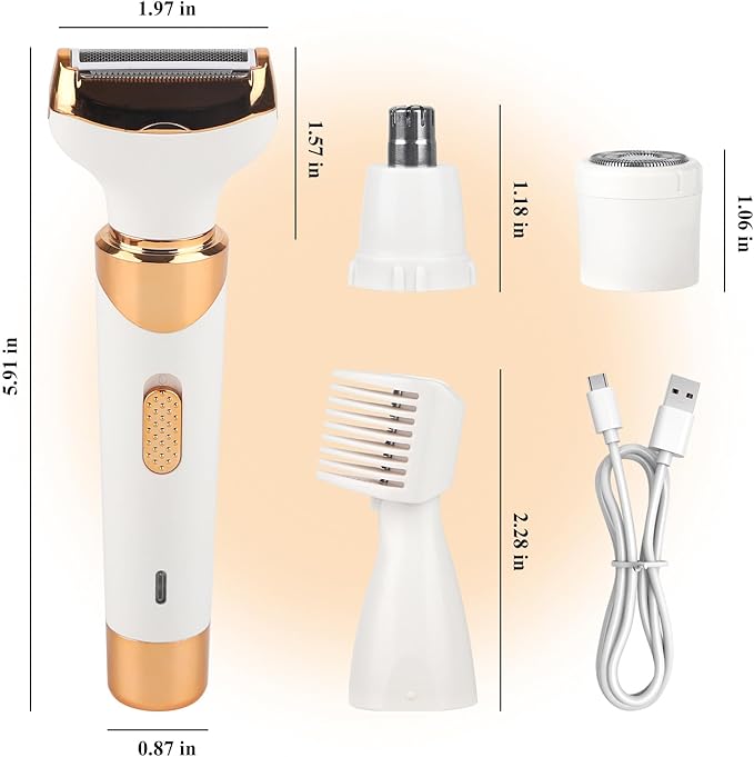 Electric Razor for Women Men,4 in 1 Painless Ladies Wet & Dry Body Razors and Facial Hair Remover, Rechargeable Painless Hair Removal Kit for Nose Face Body Leg Bikini Arm Hair