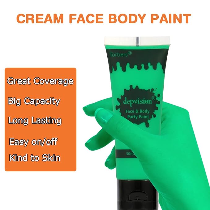 Depvision Face and Body Paint 1.7oz Cream Makeup 50ml Water Based Face Painting Special Effects For Adults Children Kids Halloween Christmas Party Stage Cosplay (Green)