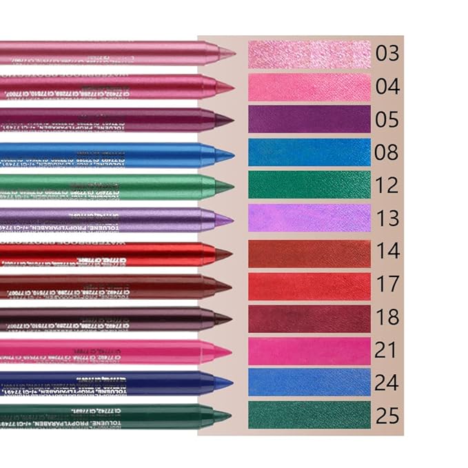 Kaely 12Pcs Glitter Gel Eyeliner Pencil Set for Women, Color Colorful Eye Liner Waterproof Smudge Proof, High Pigmented Eye Makeup Liners, lapiz de ojos delineador de ojos contra el agua, 02