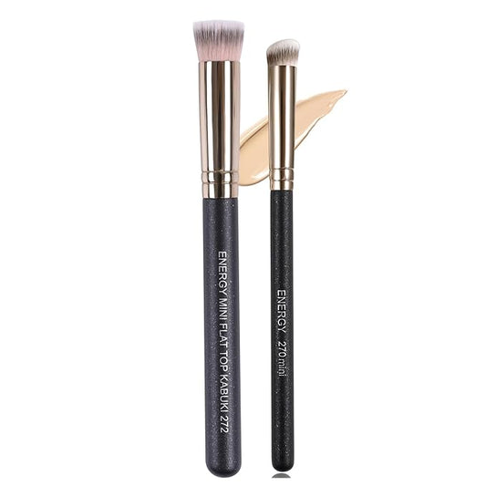 ENERGY Concealer Brush Set - Mini Flat Top Kabuki Brush Slant Concealer Brush for Eyebrows Eyeshadow Under Eye Setting Powder for Liquid Cream Powder Blending