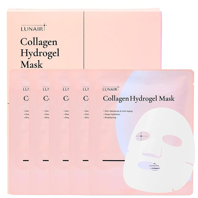 Lunair Collagen Hydrogel Face Mask with Microhole Technology – Firming, Hydrating & Brightening Sheet Mask for Glass Skin, Plumps & Boosts Elasticity (5 Sheets)