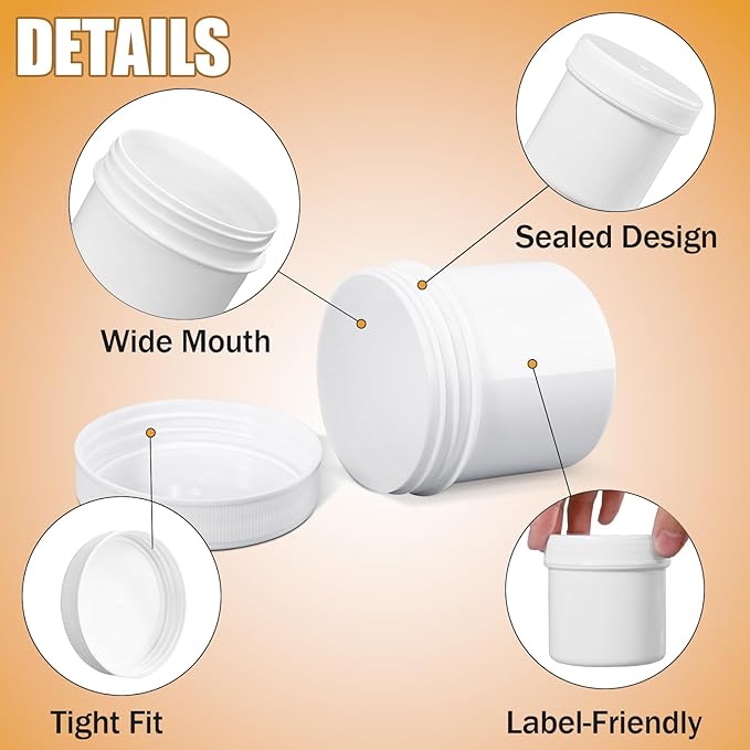 ASEVAT 6 Pack Airtight Plastic Jars, Leak-Proof Travel Size Jar | Refillable Cosmetic Containers for Creams, Lotions, TSA-Approved Clear Jars with Secure Lids (1 oz, white)