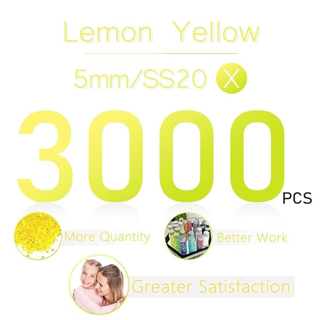 qiipii 3000PCS 5mm Lemon Yellow AB Resin Rhinestones for Crafts Citrine AB Flatback Jelly Rhinestones Bulk SS20 Non-Hotfix Stones Diamonds Crystals Gems for Mugs Tumblers Bottles DIY Crafts Decoration