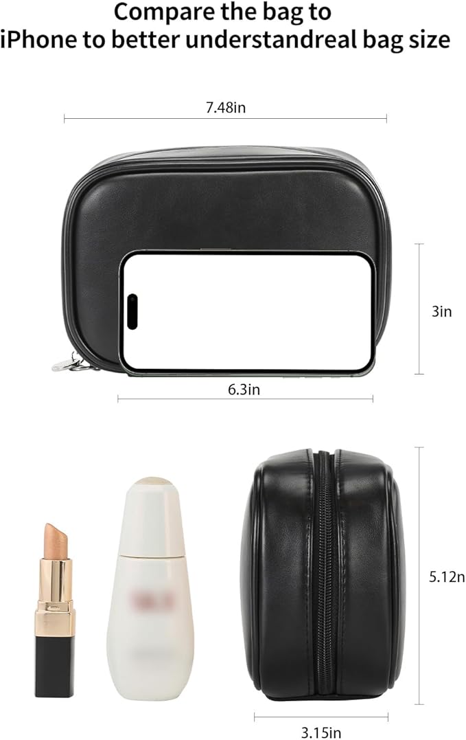 RIGHT AWAY Small Makeup Bag for Purse,Travel Cosmetic Bag Organizer for Women,Cute Make Up Pouch Waterproof Toiletry Bag with Zipper,Portable Makeup Case Skincare Bag for Travel Accessories(Black)