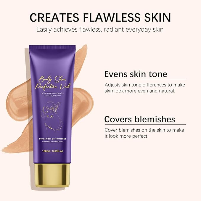 Body Coverage Perfector with Brush - Waterproof Leg & Body Makeup No Transfer, Tattoo & Scar Cover Up Full Coverage, Complexion Perfector for All Skin Tones (Natural Radiance)