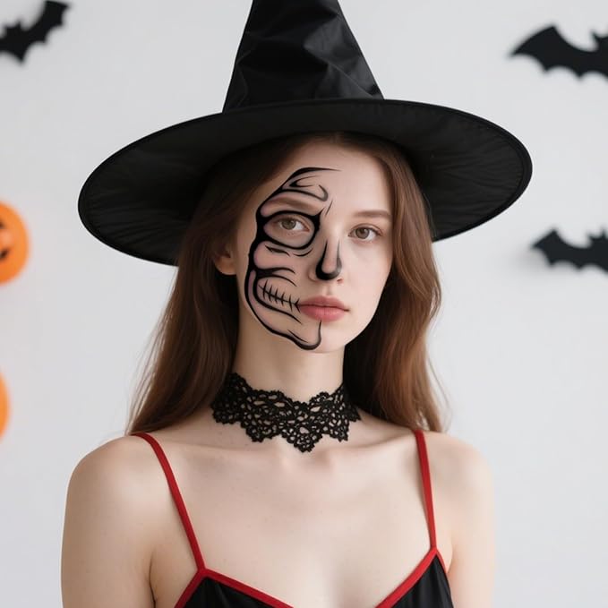 Halloween Face Temporary Tattoo, Spooky Half Face Temporary Tattoos, Face Temporary Tattoo Sticker, Halloween Makeup Tattoo Stickers for Women Adults Halloween Stage Masquerade Party 8Pcs