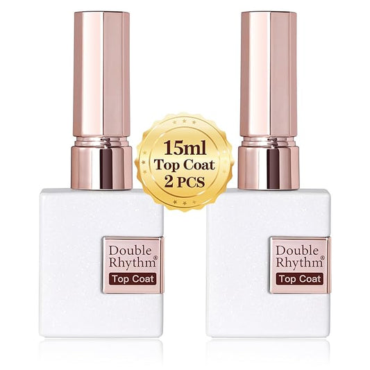 Double Rhythm 2 Pcs 15ML No Wipe Gel Top Coat and Base Coat Set Clear Glossy Gel Polish Kit Soak Off LED (2Pcs Top Coat)
