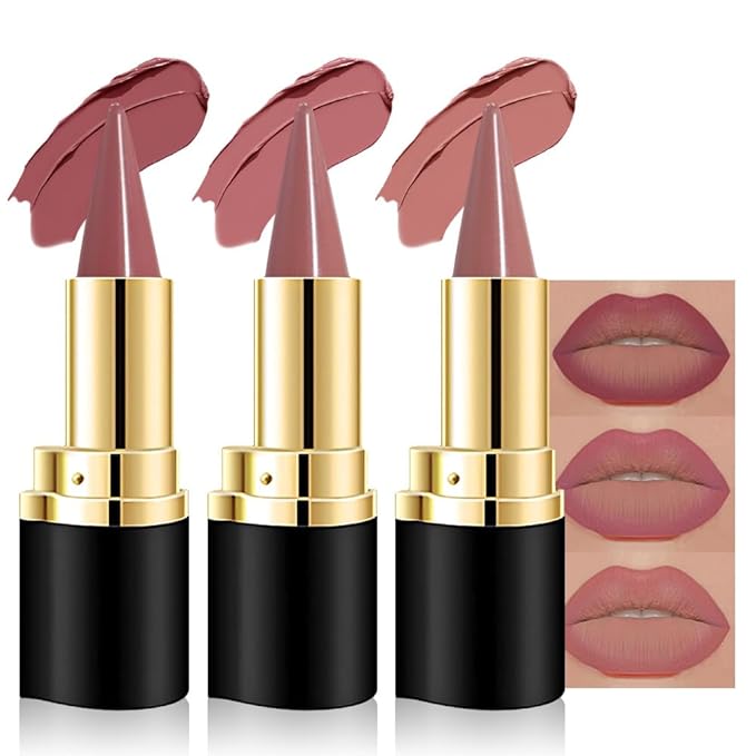 Kaely 3Pcs Gradient Matte Lipstick Lip Liner Pencil Set for Women, 2in1 Flawless Contour Gradual Ombre Effect Lip Pencil Makeup Waterproof, labiales mate 24 horas originales, 05+16+17